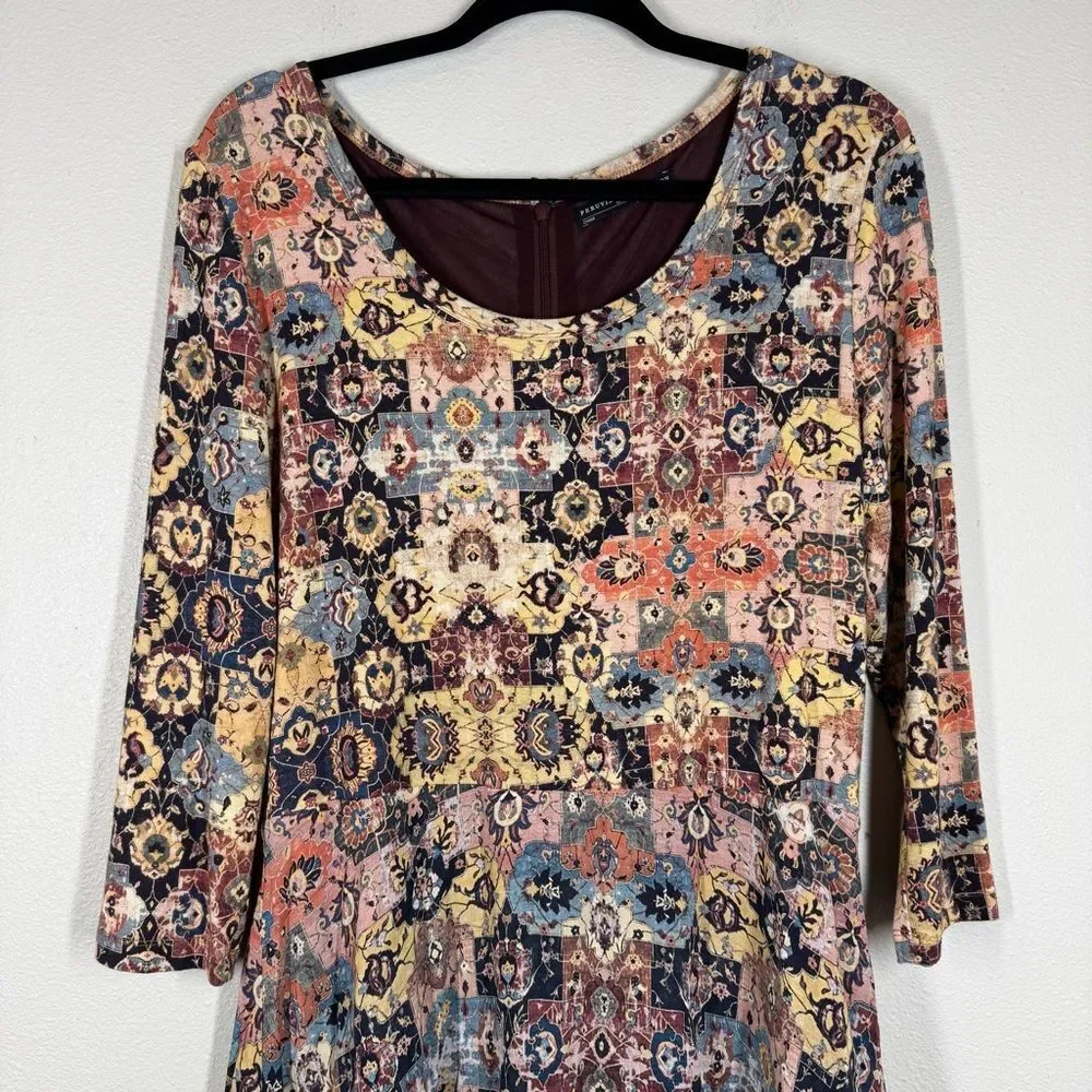 Peruvian Connection Fit And Flare Patterened Dress Patchwork Boho Women’s 12